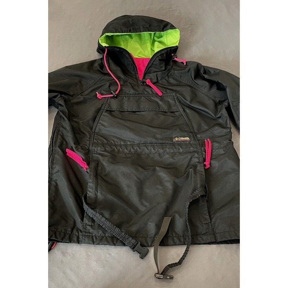 Vintage Columbia Jacket Mens Small Black Pink Green Bugaboo 90s Windbreaker - Picture 5 of 15